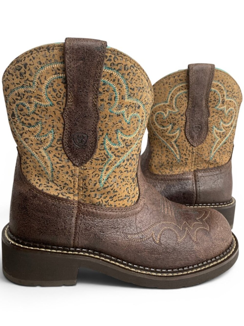 Ariat Fatbaby Western Boots Leopard Print Brown Leather Cowgirl Women's 7.5 B